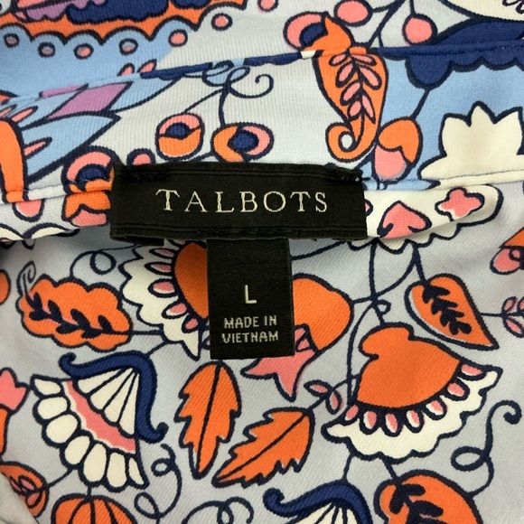 Talbots Button Half Placket Royal Paisley Shirtdress Printed Knit Dress Size L - Picture 6 of 7